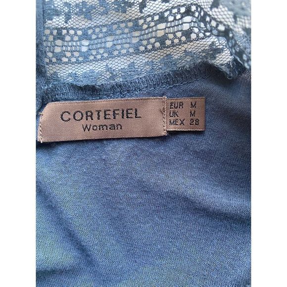 Cortefiel Woman Blue Lace Embroidered Embellished Long Sleeve Top - Picture 3 of 7
